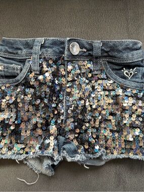 Justice Dark Wash Denim Shorts with Embroidery
